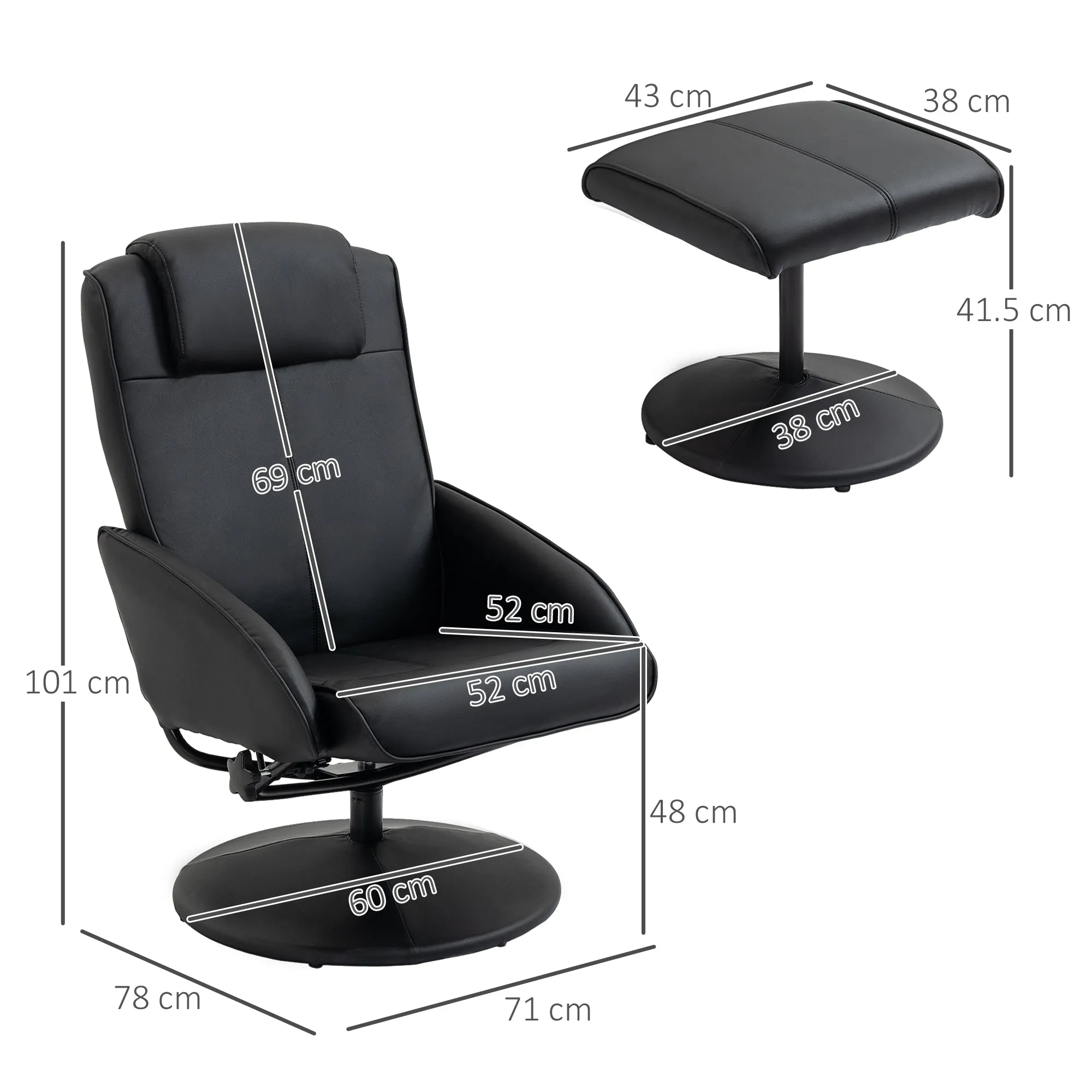 RELAX | Reclining Relax Chair with Matching Footstool and Faux Leather Upholstery, Black - Image 3