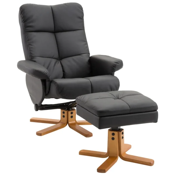 Black PU Leather Reclining Relax Armchair with Footrest