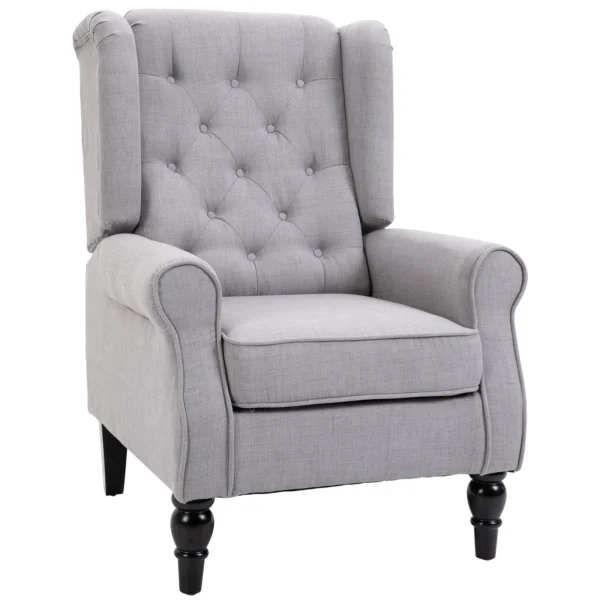 Grey Wooden Armchair and French -style removable cushions with large seat, coated legs
