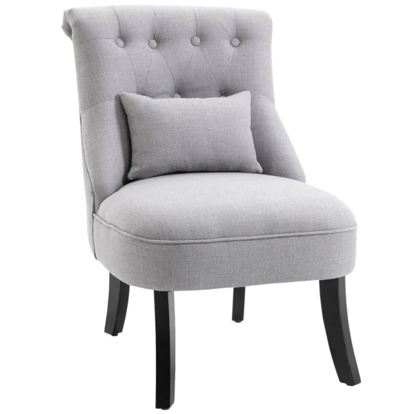 Upholstered Living Room Armchair with Cushion and Non-Slip Feet, Linen and Wood Effect Fabric Furniture Armchair, 52.5x69x77 cm, Grey