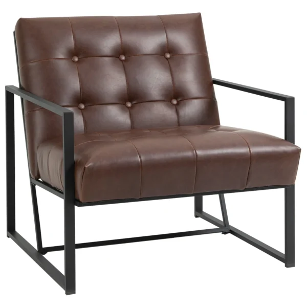 armchair polon style quilted with buttons, modern metal armchair and PU armchair, 75x81x78cm brown