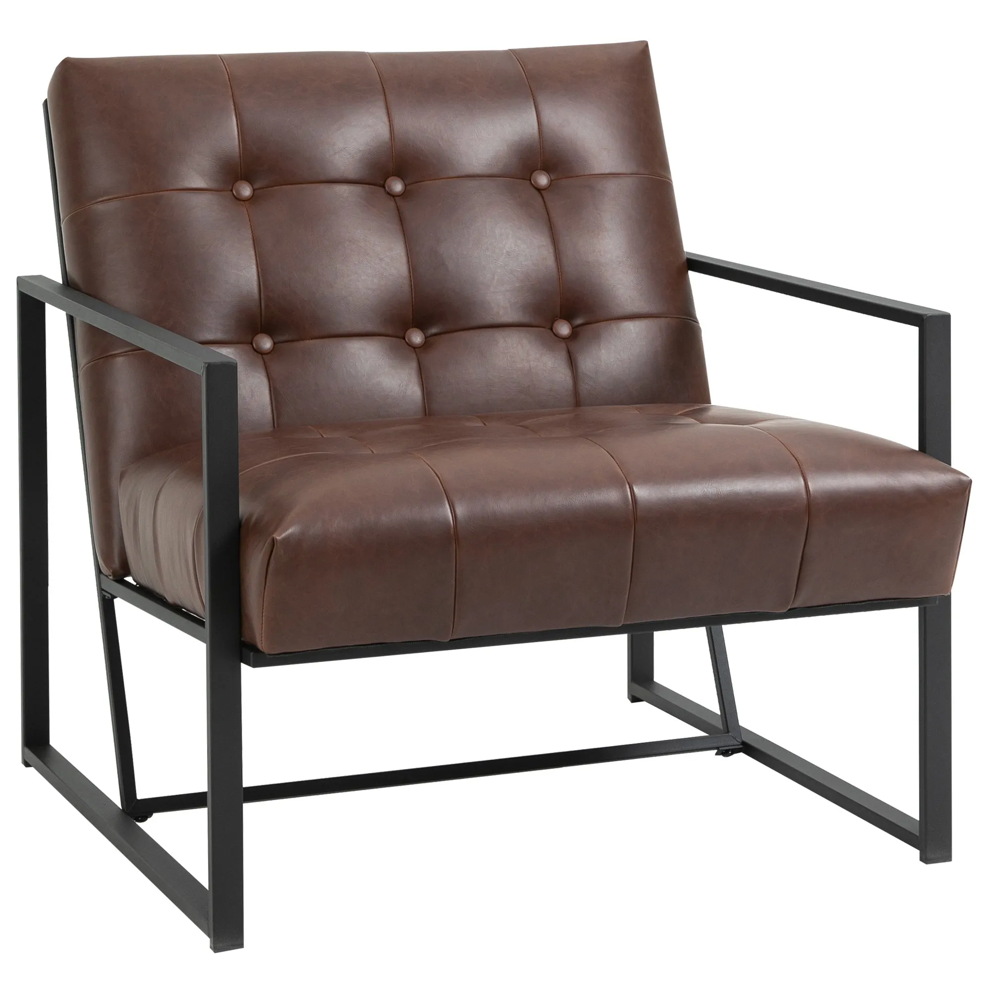 armchair polon style quilted with buttons, modern metal armchair and PU armchair, 75x81x78cm brown
