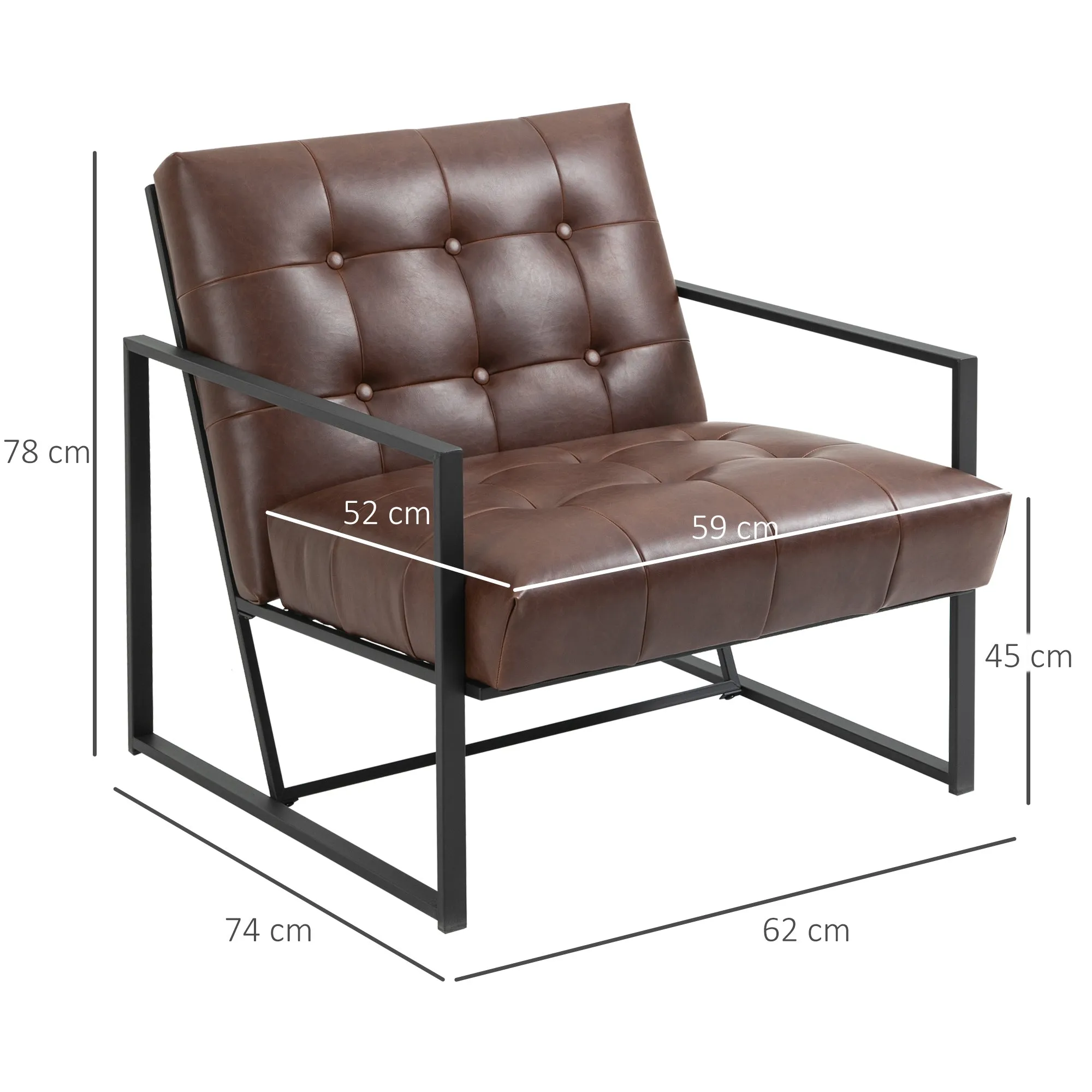 armchair polon style quilted with buttons, modern metal armchair and PU armchair, 75x81x78cm brown - Image 3