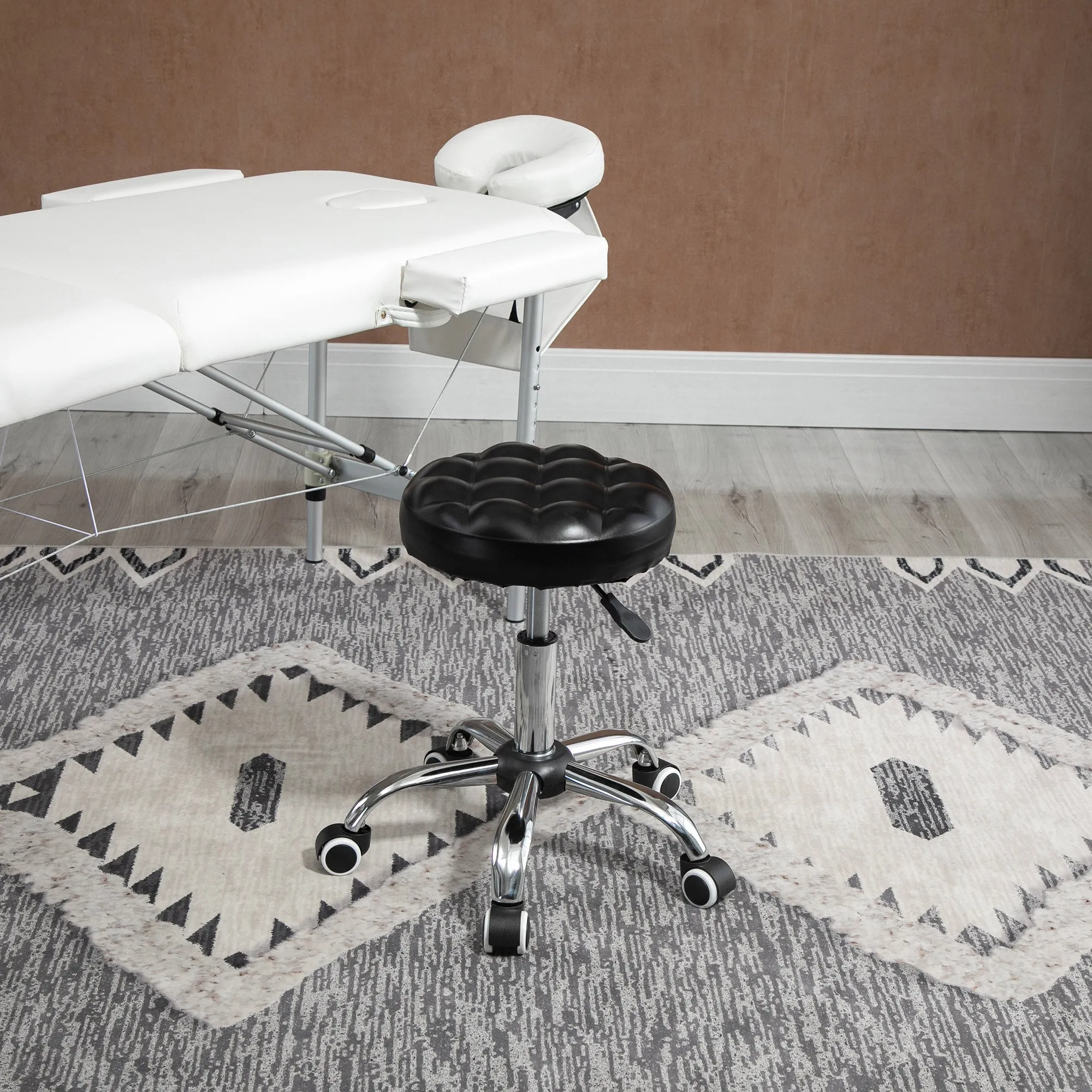 Height Adjustable Beauty / Tattoo Stool with 5 Wheels, Steel, Foam and PU Leather, Ф48x47-59Hcm - Image 2