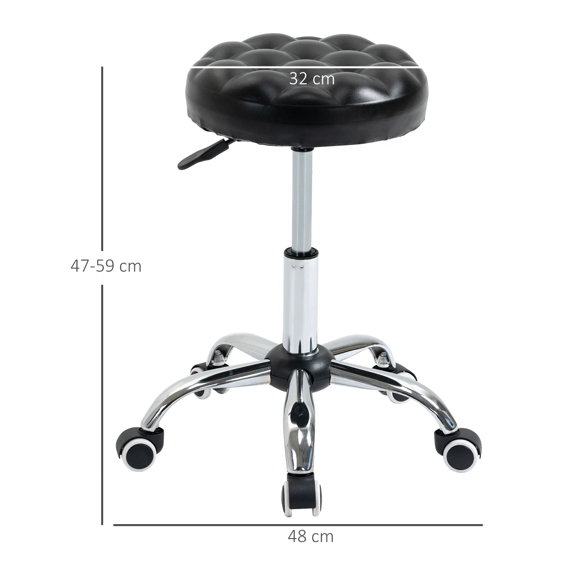 Height Adjustable Beauty / Tattoo Stool with 5 Wheels, Steel, Foam and PU Leather, Ф48x47-59Hcm - Image 3