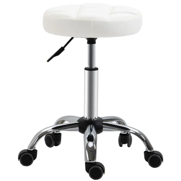 White Beauty | Tattoo Round Swivel Stool with Wheels, Adjustable Height and Eco Leather Cover, Black