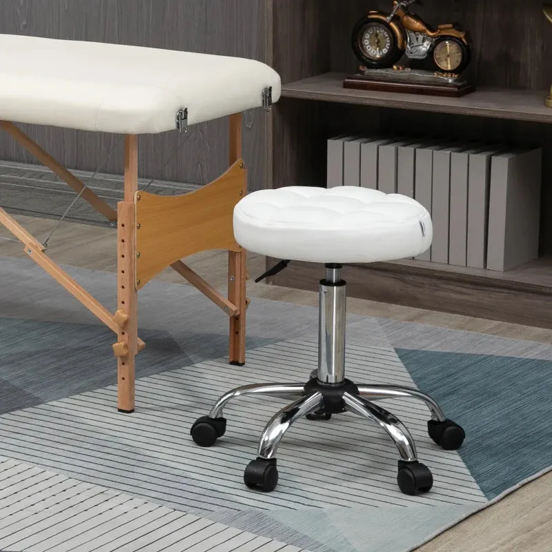White Beauty | Tattoo Round Swivel Stool with Wheels, Adjustable Height and Eco Leather Cover, Black - Image 2