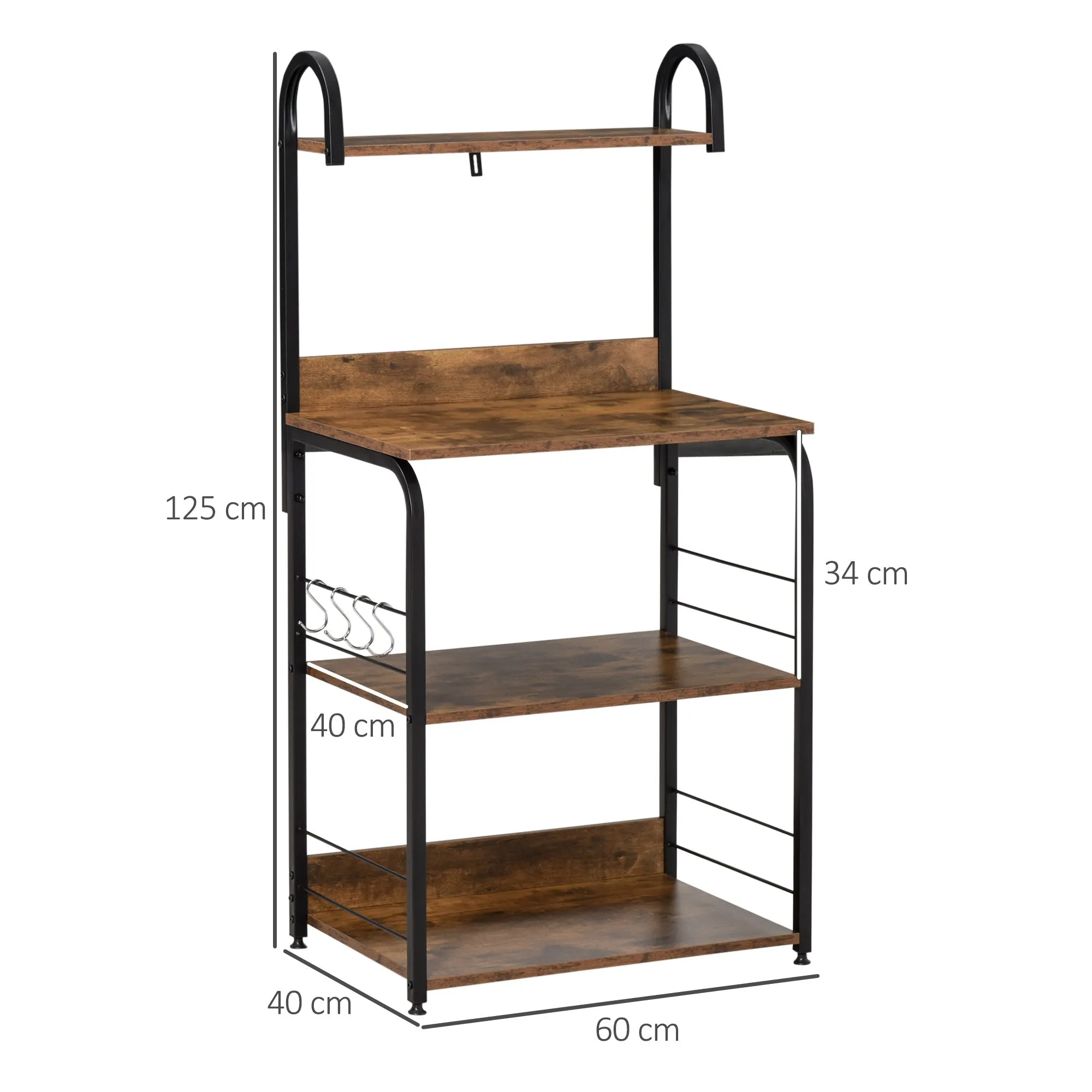 Kitchen Mobile 4 shelves and steel hooks and wood 60x40x125cm, wood - Image 3