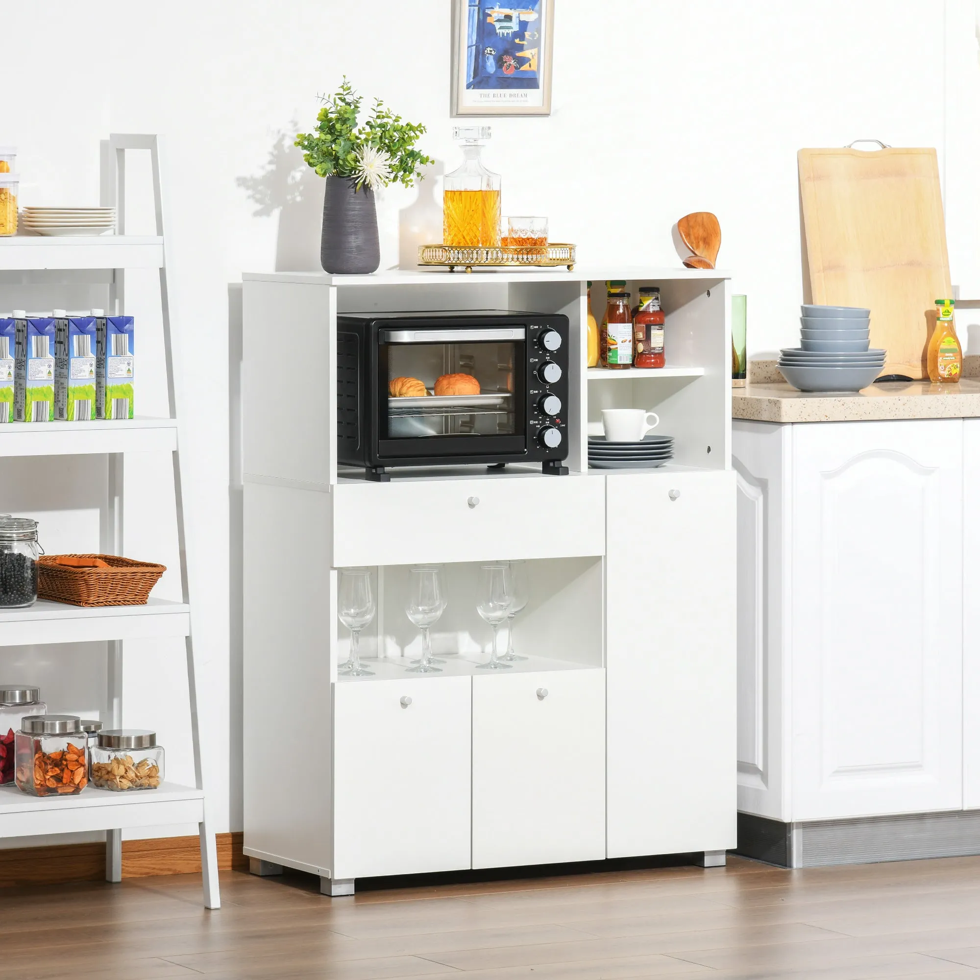 Mobile Belief for Kitchen With Cabinets, Shelves and drawer, in wood 90x40x120cm White - Image 2