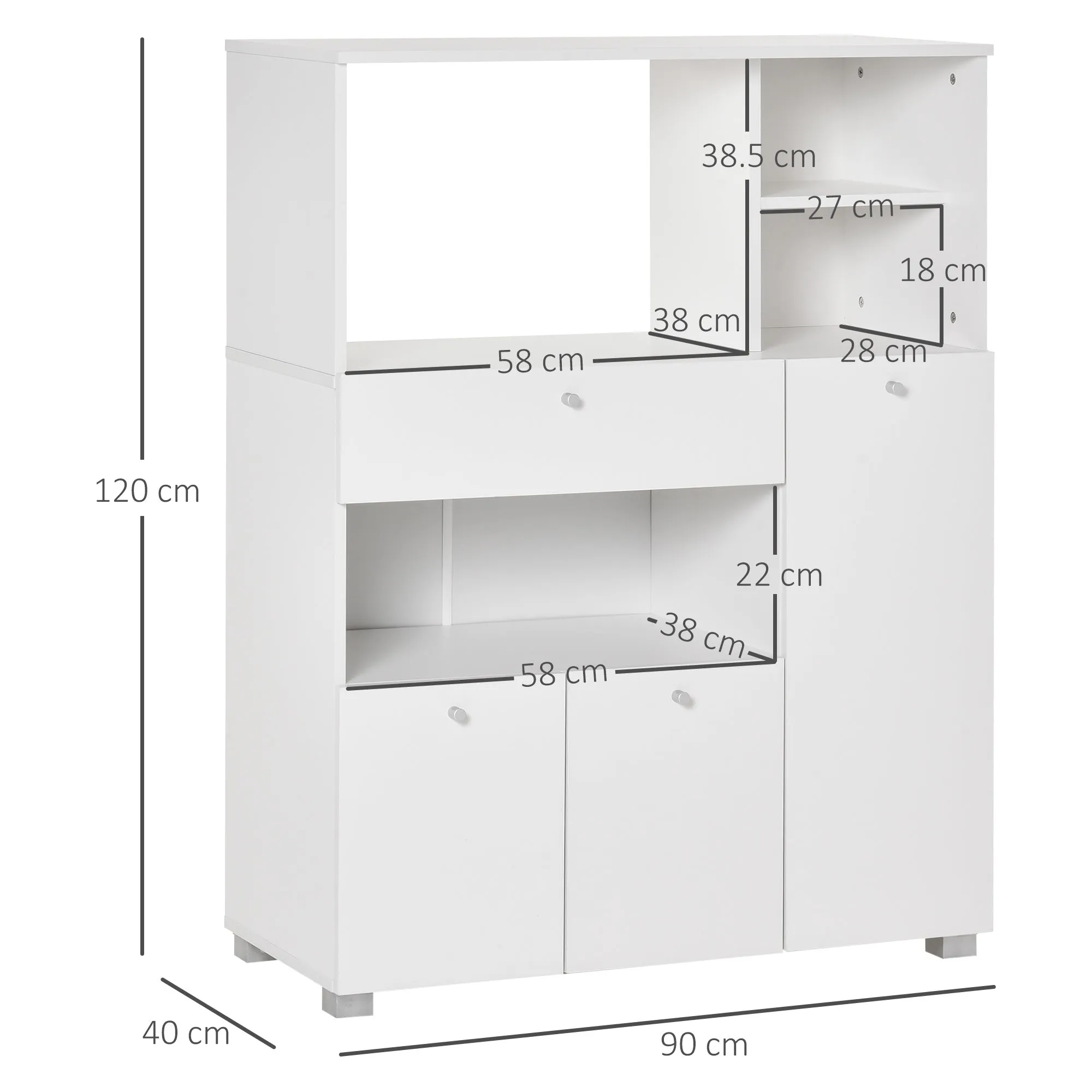 Mobile Belief for Kitchen With Cabinets, Shelves and drawer, in wood 90x40x120cm White - Image 3