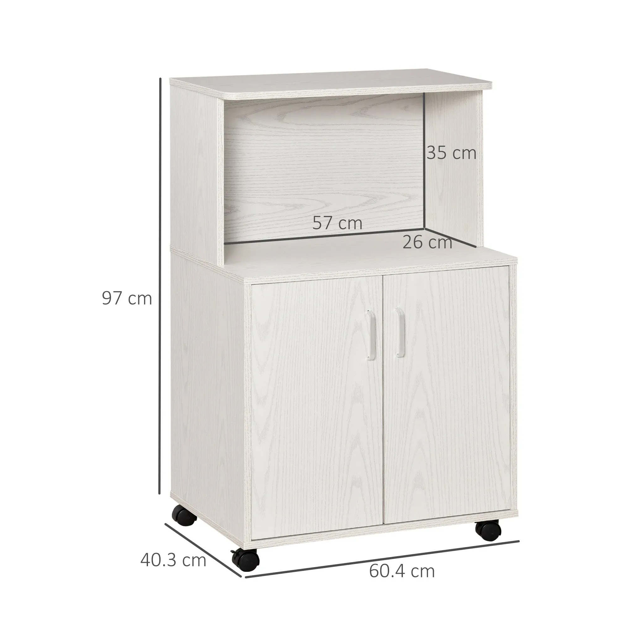 Kitchen Mobile With Cut Rock For Smart Wooden Microwave, 60.4x40.3x97cm White - Image 3