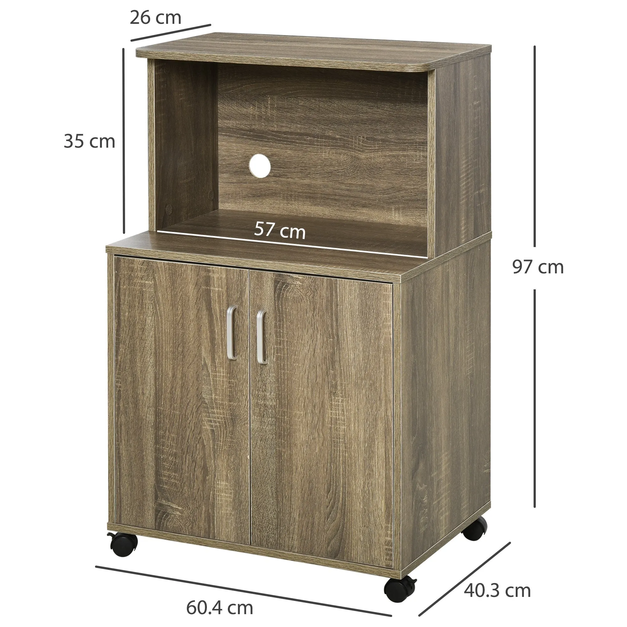 Miglio Multiuse kitchen with 4 wheels, locker and microwave shelf, 60.4x40.3x97cm - wood - Image 3