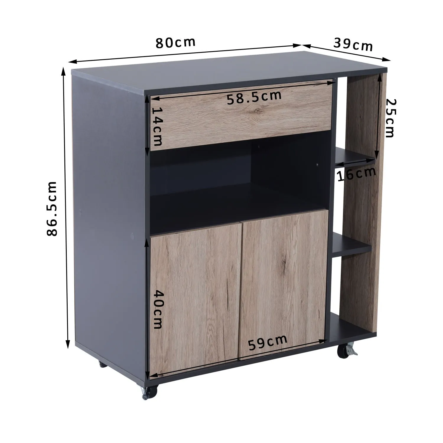 Multiuse wooden kitchen auxiliary cabinet with wheels, 80x39x86.5cm - Image 3