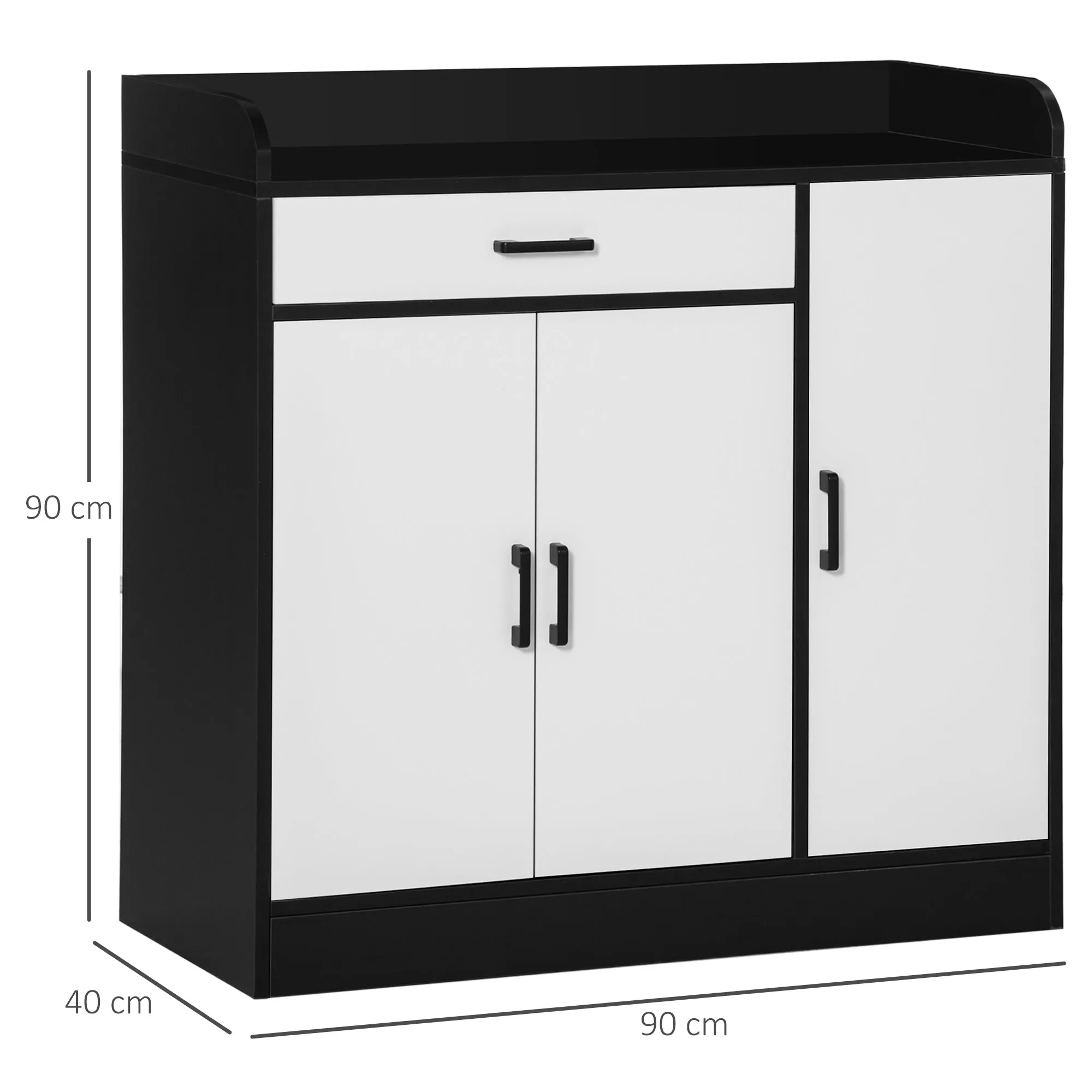 Modern Kitchen Cabinet in MDF with 2 lockers, 1 drawer and adjustable shelves, 90x40x90 cm, black and white - Image 3