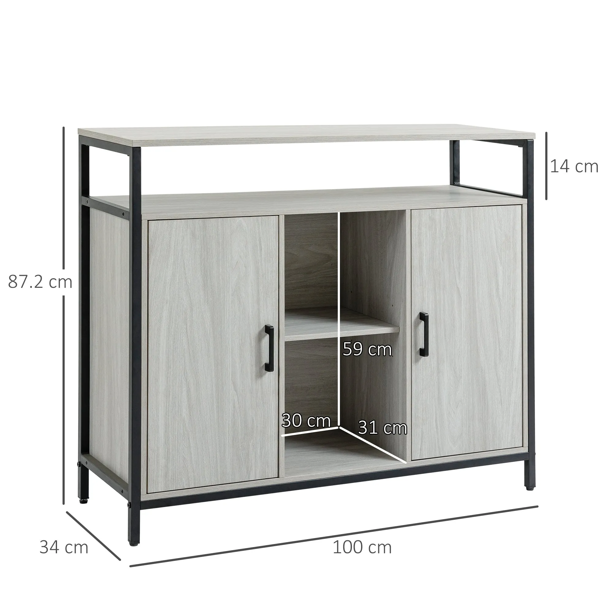 Modern wooden belief with 2 lockers and shelves, 100x34x87.2cm, light Grey - Image 3