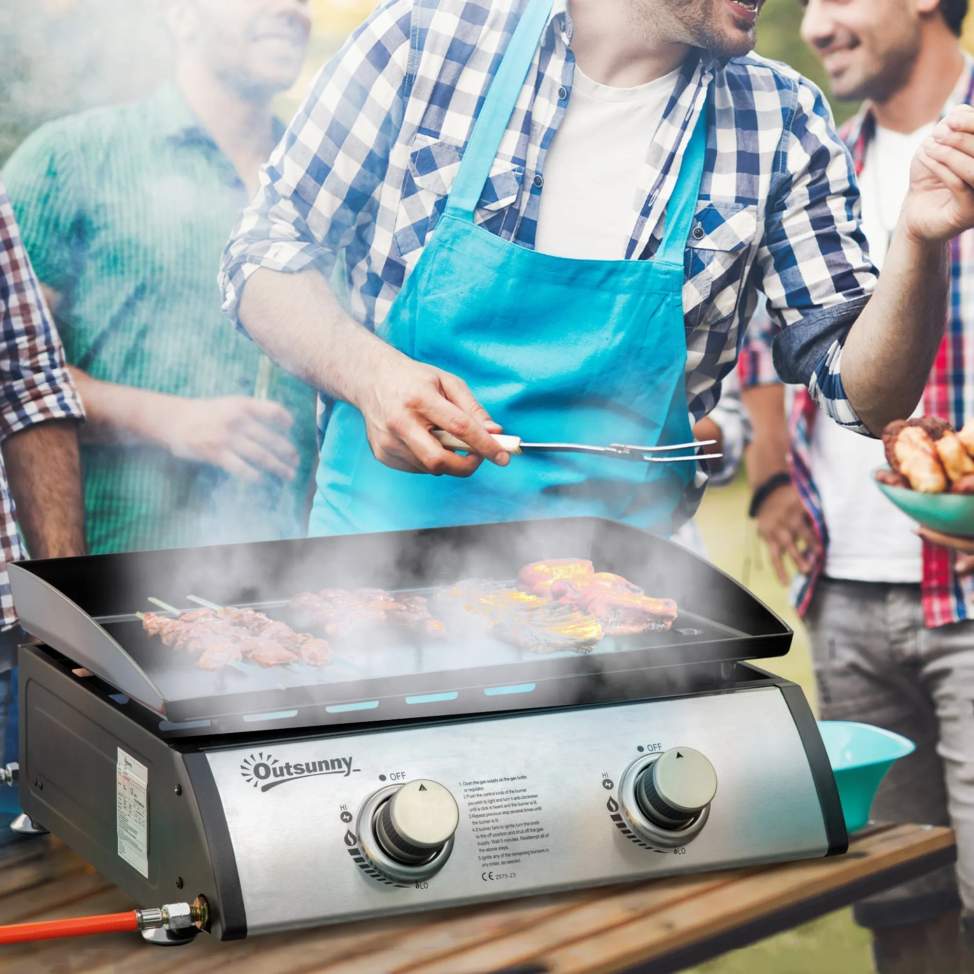 Tabletop Gas Barbecue Plate with 2 Burners and 6kW Power, 48.5x46x21cm, Black - Image 2