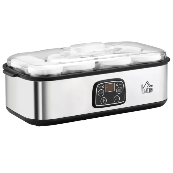 Electric Yogurt Maker with 8 Jars Included, Timer 1-48 Hours and Adjustable Temperature 20-50°C, 36x18.8x14cm, Silver