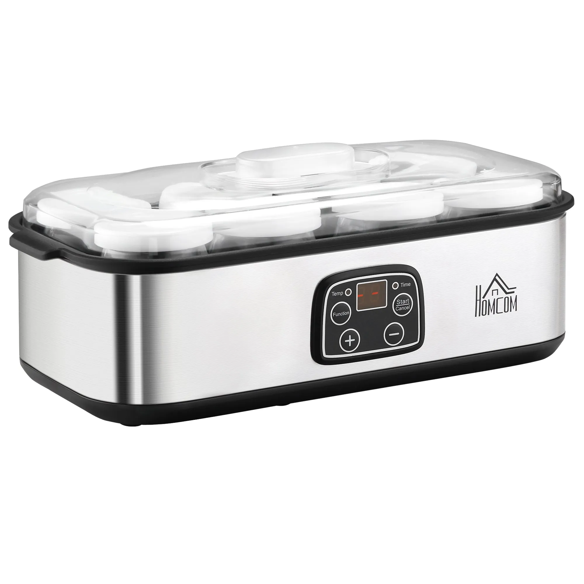 Electric Yogurt Maker with 8 Jars Included, Timer 1-48 Hours and Adjustable Temperature 20-50°C, 36x18.8x14cm, Silver
