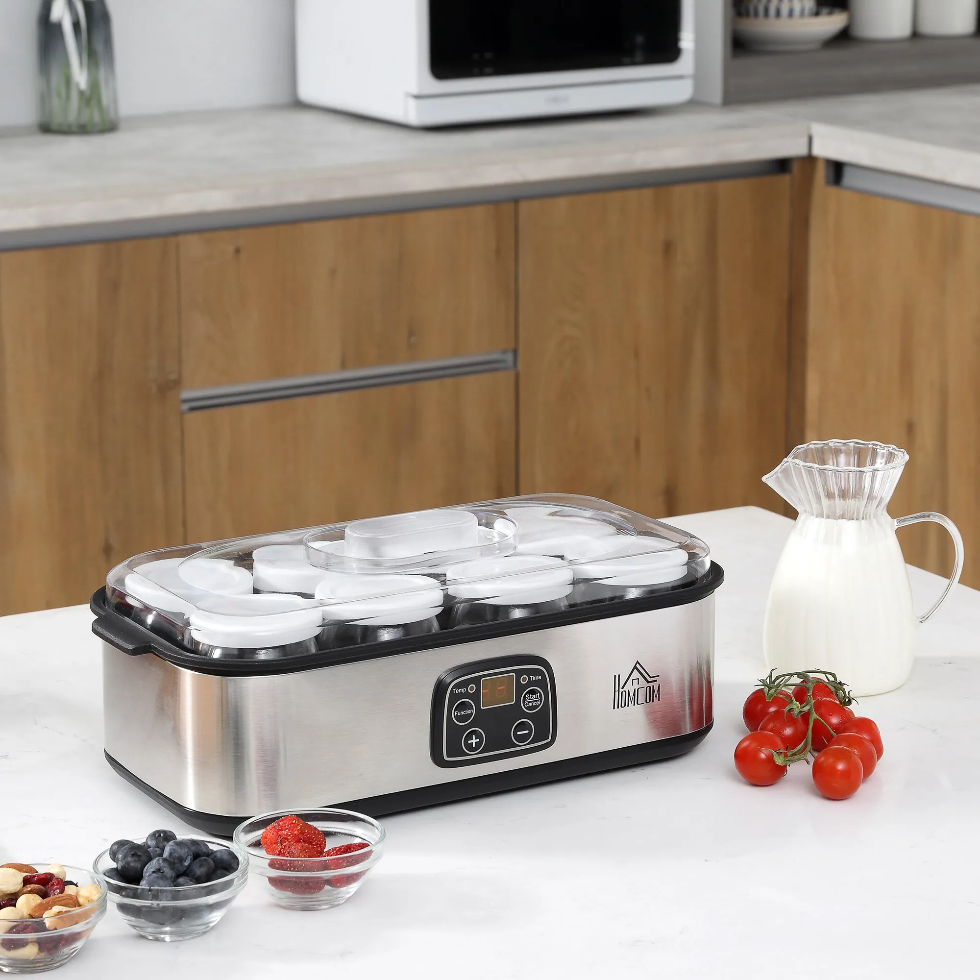 Electric Yogurt Maker with 8 Jars Included, Timer 1-48 Hours and Adjustable Temperature 20-50°C, 36x18.8x14cm, Silver - Image 2