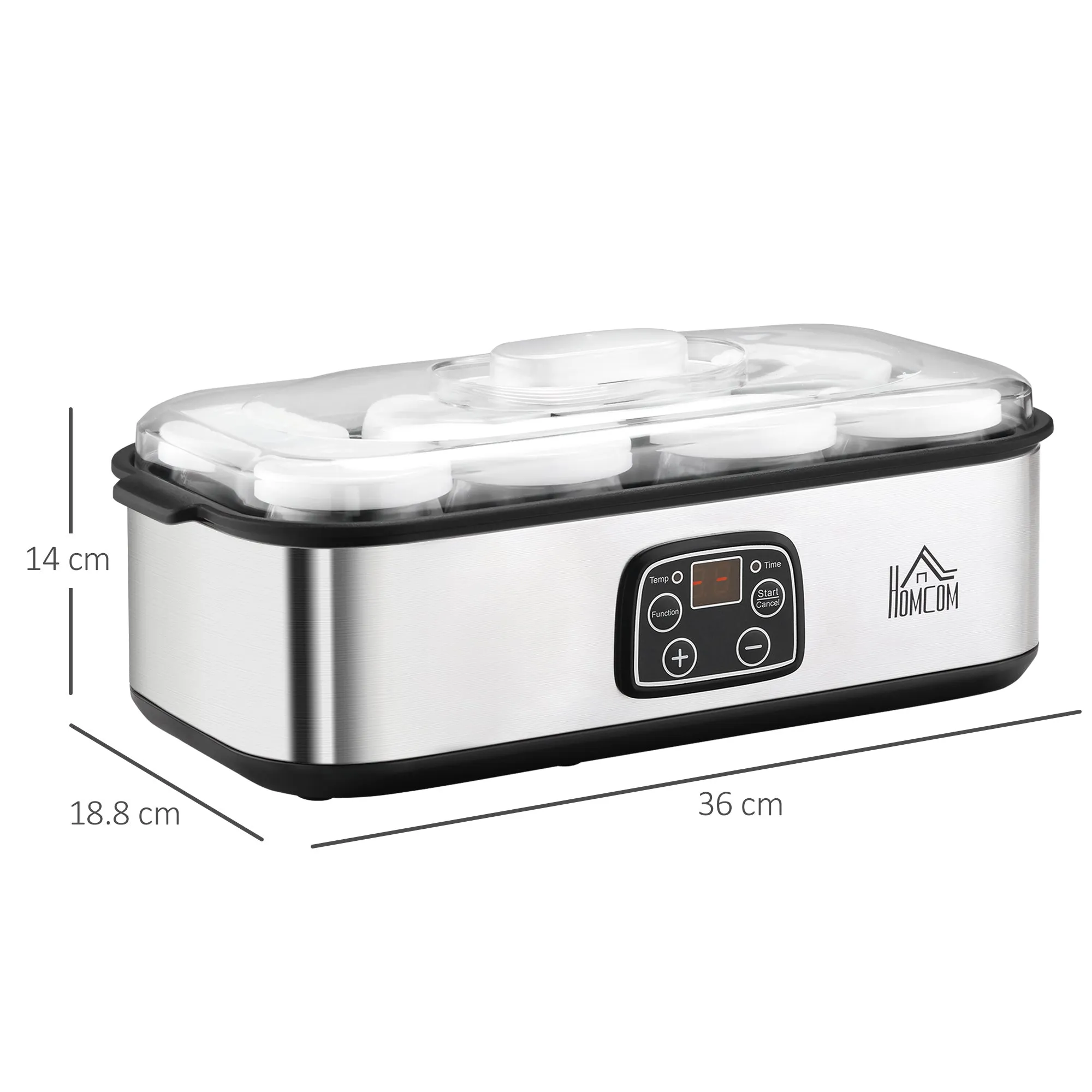 Electric Yogurt Maker with 8 Jars Included, Timer 1-48 Hours and Adjustable Temperature 20-50°C, 36x18.8x14cm, Silver - Image 3
