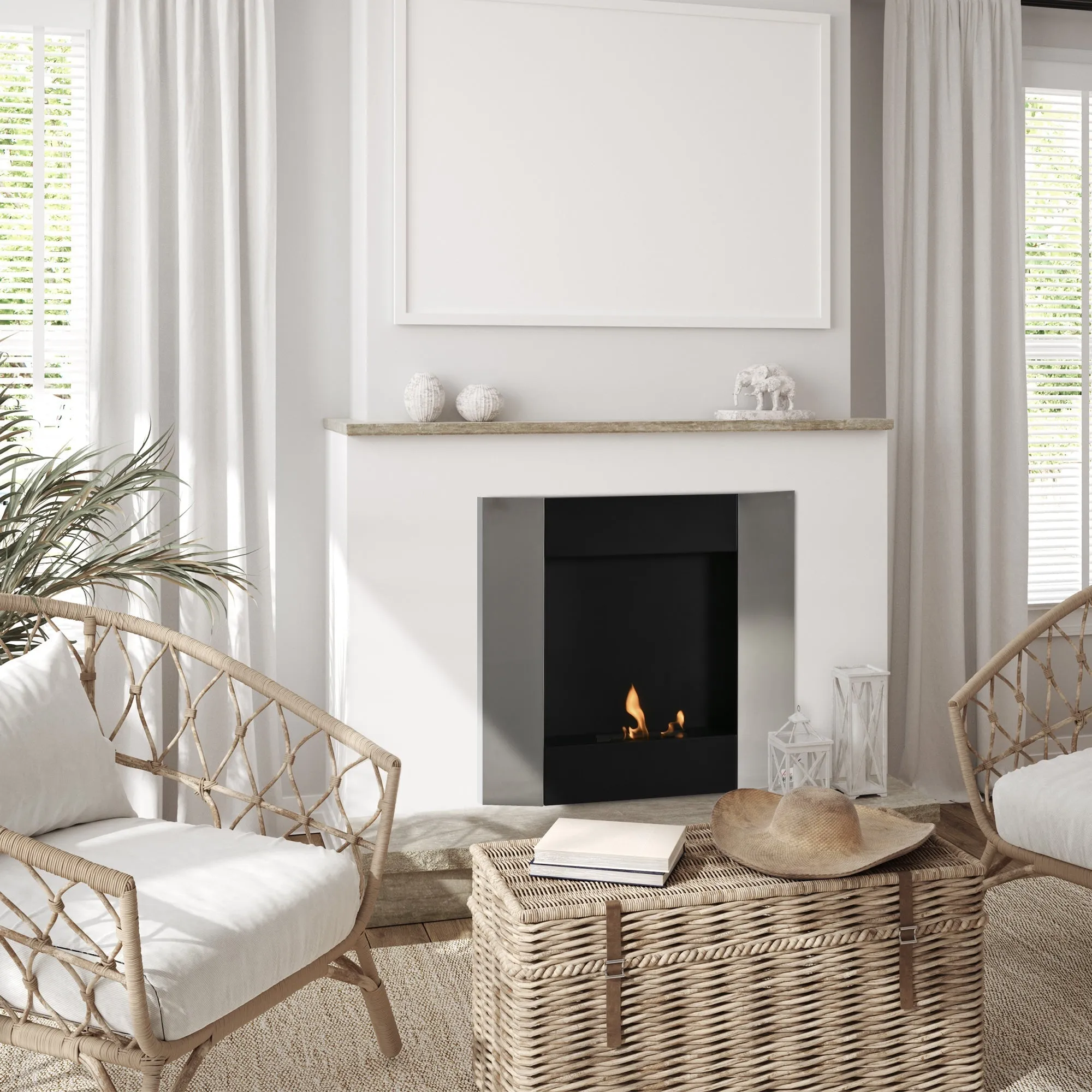 Bioethanol Fireplace Wall with 0.7L tank and 20m² - silver/black cover - Image 2
