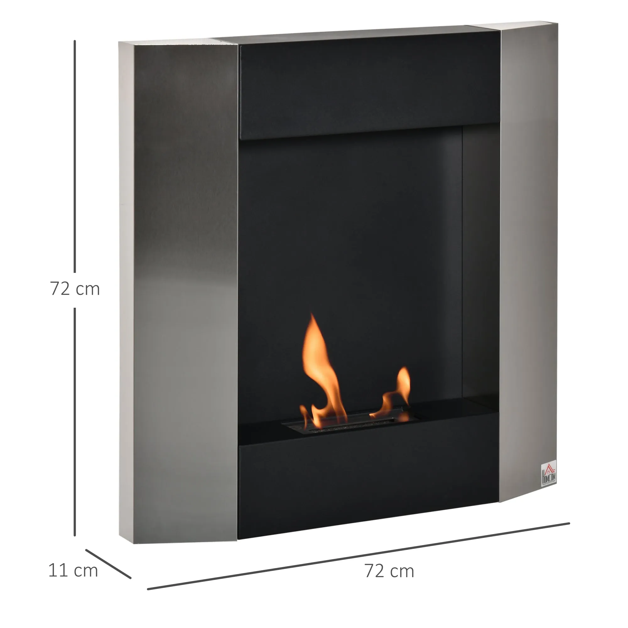 Bioethanol Fireplace Wall with 0.7L tank and 20m² - silver/black cover - Image 3