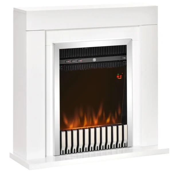 Electric Fireplace Floor Standing with Realistic Flame Effect, Timer and Remote Control, 1000W and 2000W, 79x26x77.5cm, White and Black