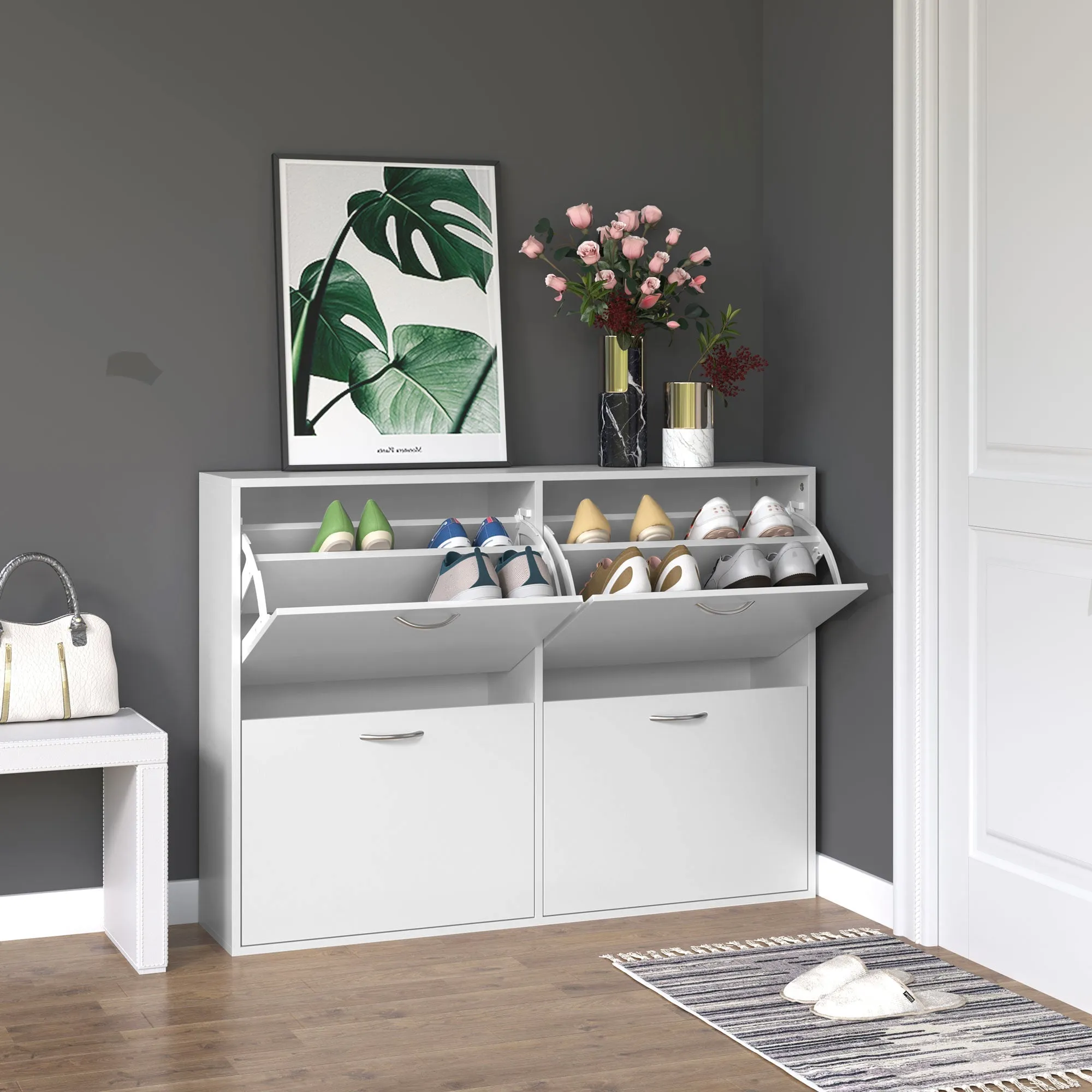Scarpper SafeSpace capacity 24 pairs in wood, white, 120x24x81cm - Image 2