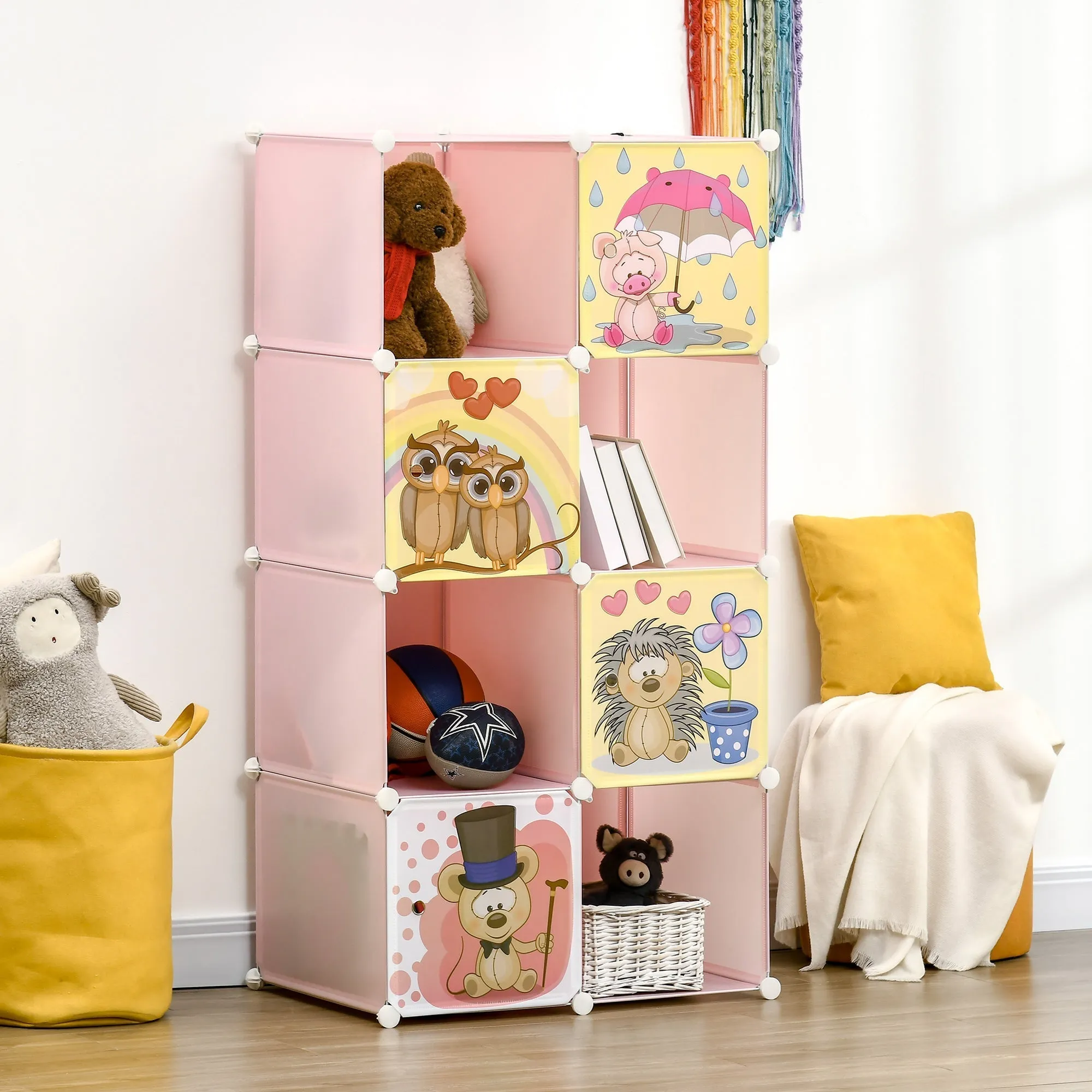 Mobile Mobile Modular Space Modular With Interior Animal Drawings, 8 cubes 35x45x35cm Plastic PP and steel, 74x47x144cm, Rosa - Image 2
