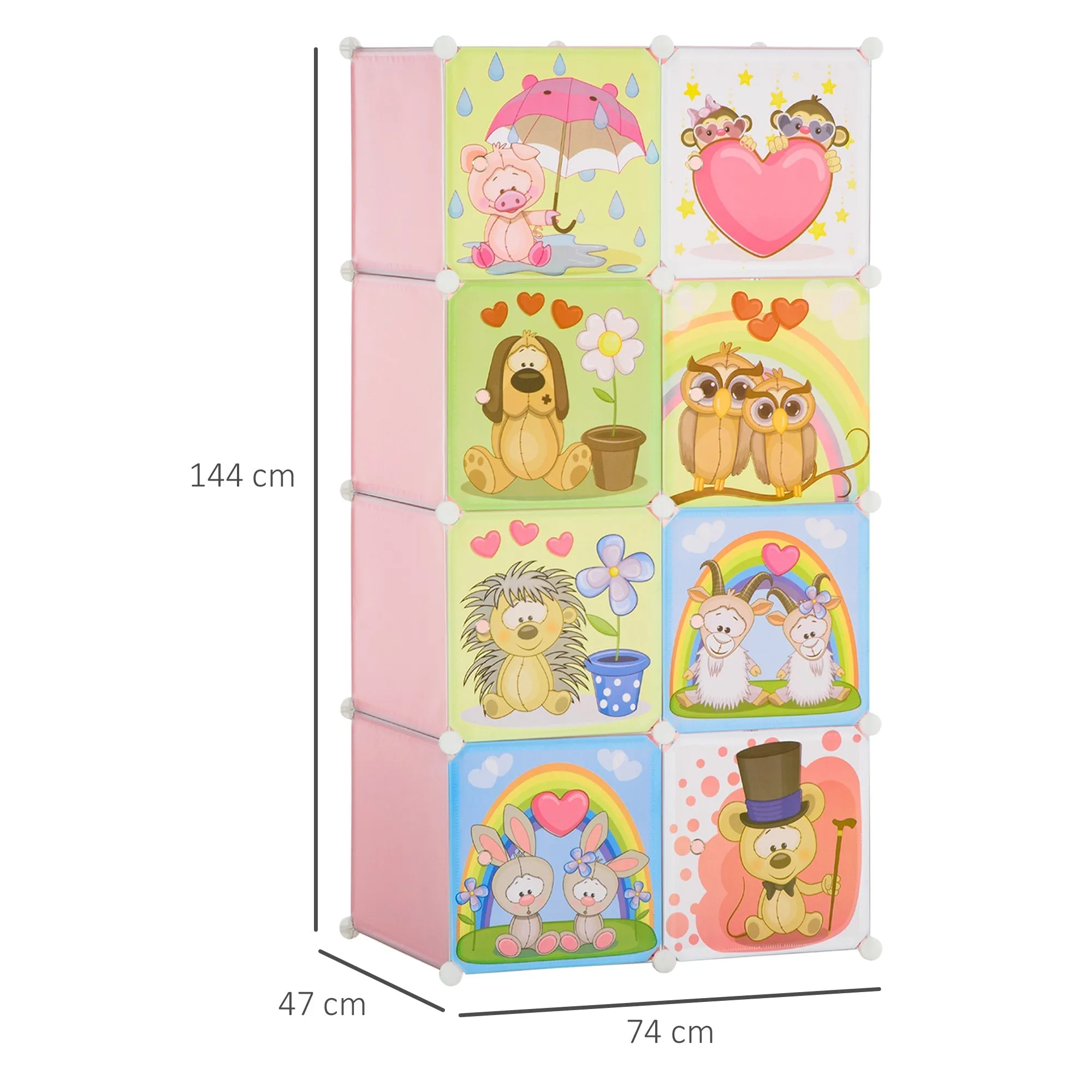 Mobile Mobile Modular Space Modular With Interior Animal Drawings, 8 cubes 35x45x35cm Plastic PP and steel, 74x47x144cm, Rosa - Image 3