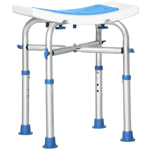 ECARE | Blue Aluminum Shower Stool with adjustable height and non -slip feet and suction cup
