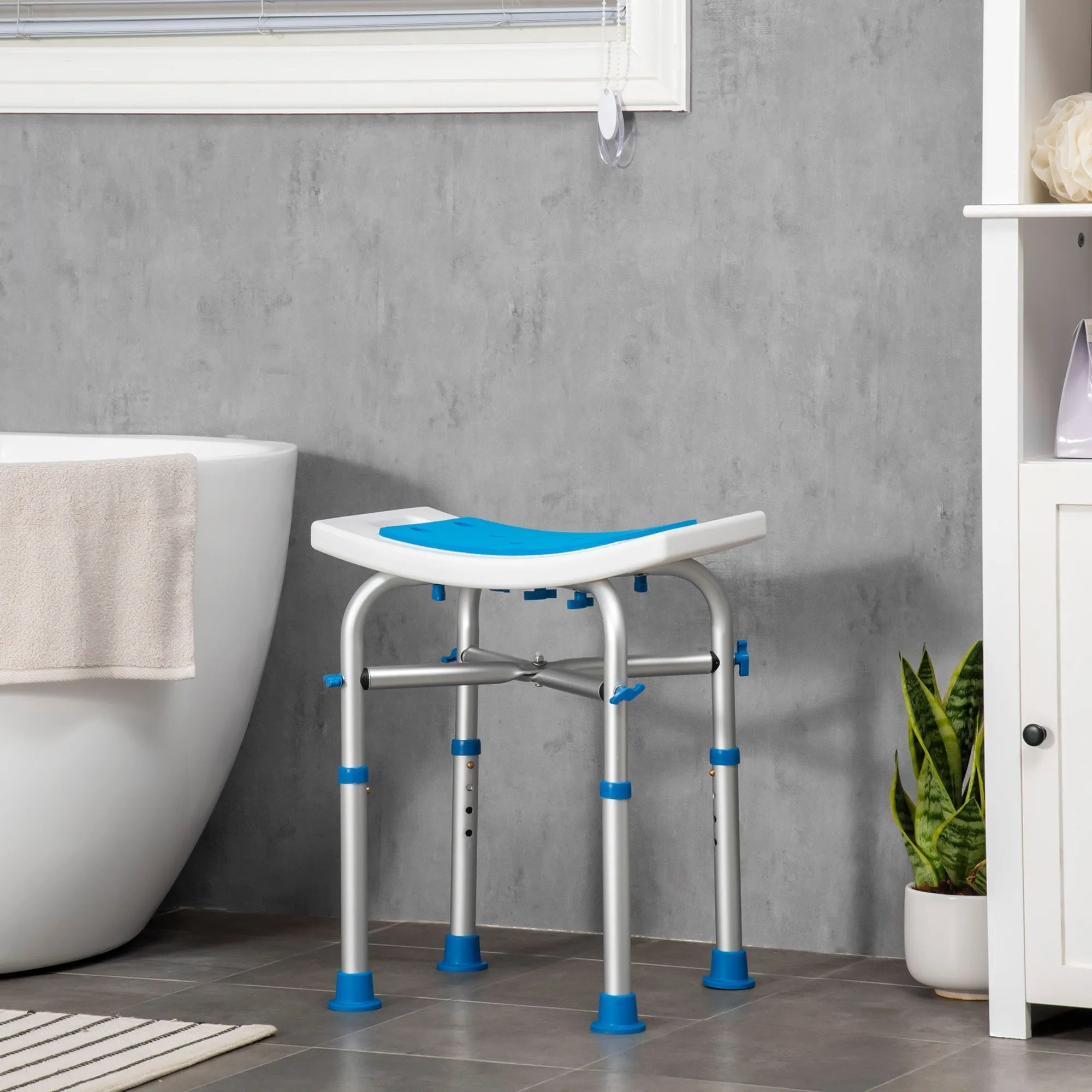 ECARE | Blue Aluminum Shower Stool with adjustable height and non -slip feet and suction cup - Image 2