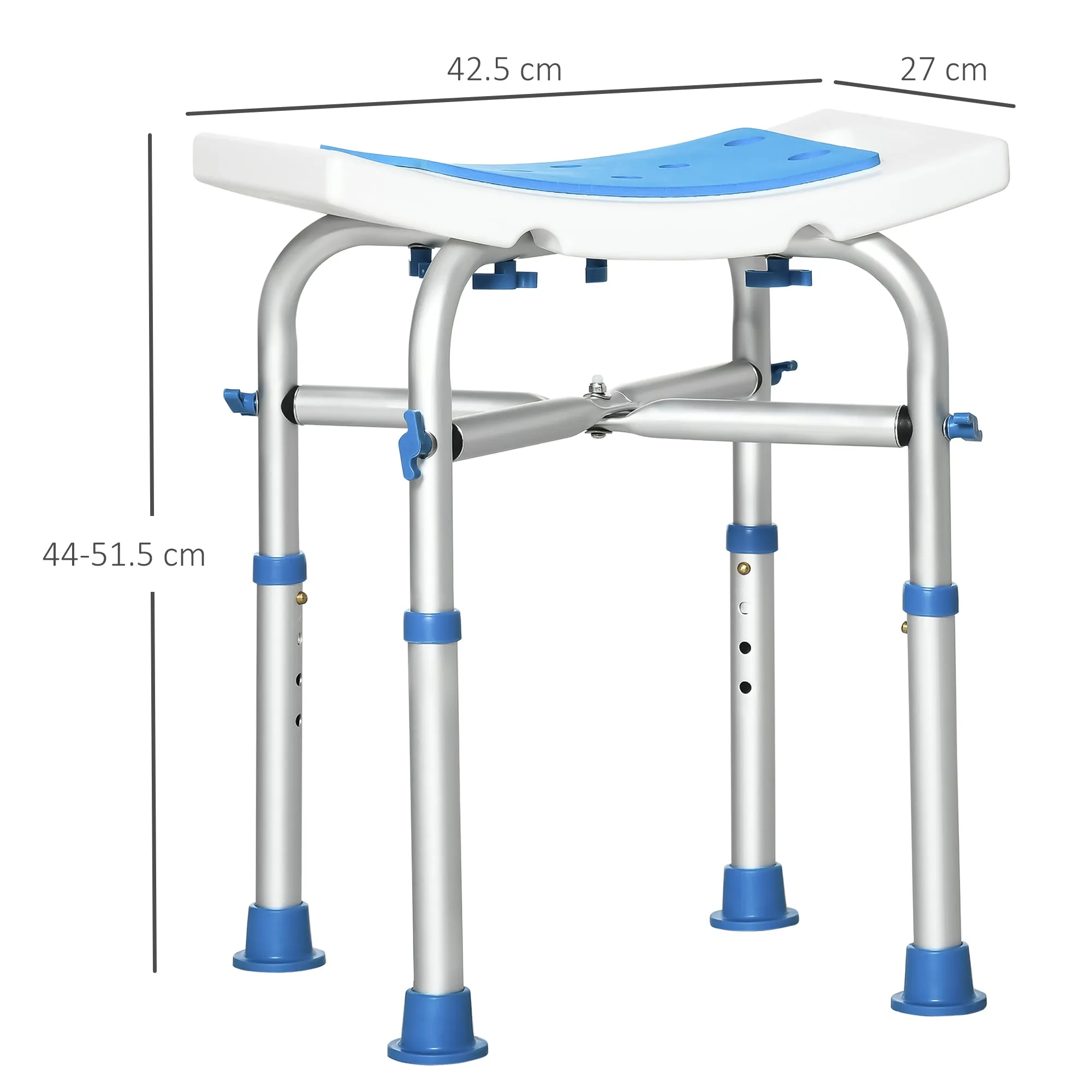 ECARE | Blue Aluminum Shower Stool with adjustable height and non -slip feet and suction cup - Image 3
