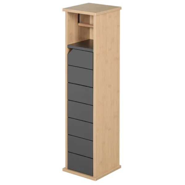 Bathroom Cabinet Toilet Paper Holder Organizer Adjustable Shelf Bamboo Color Gray 18x18x75cm