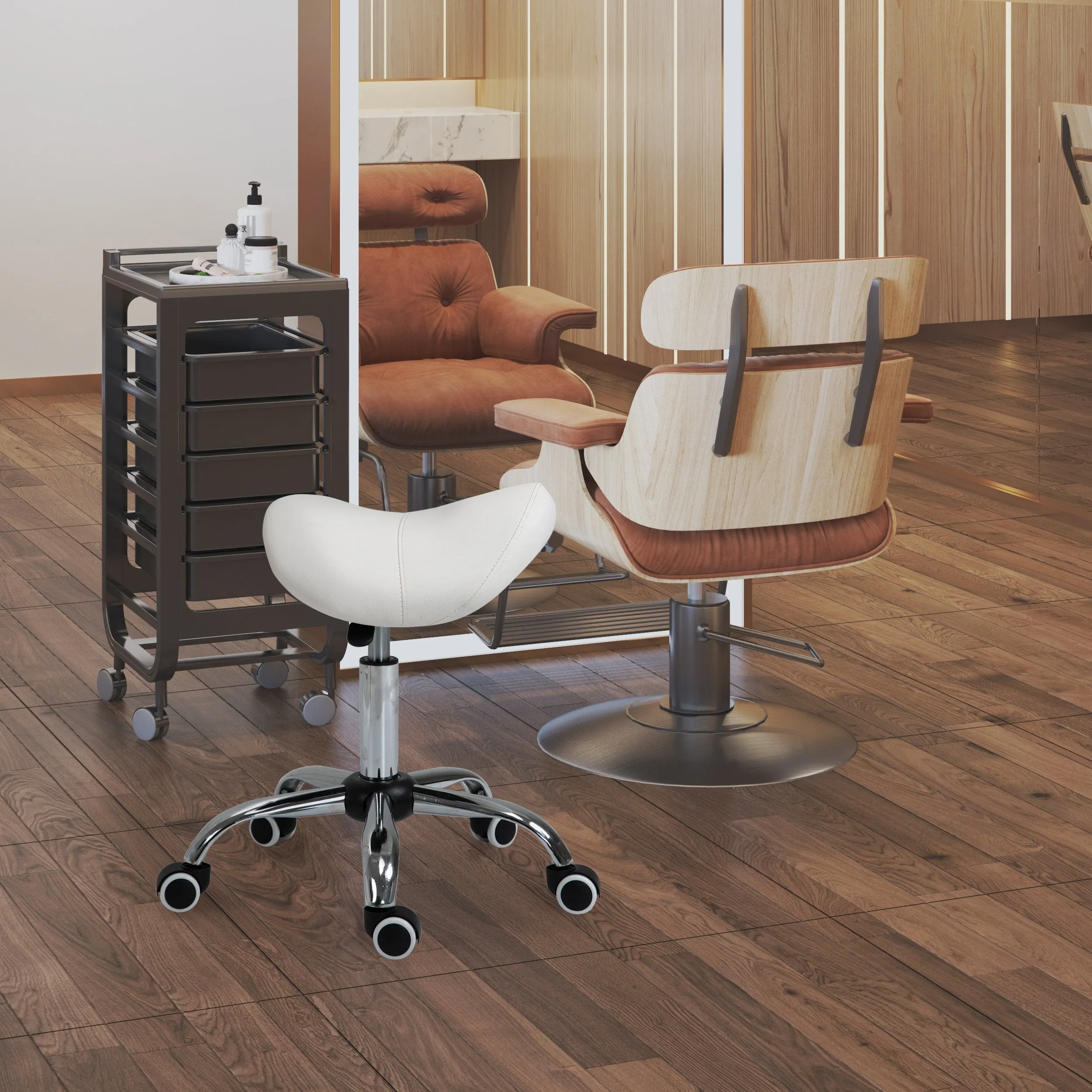 Stool for Beautician Hairdresser Happy Seat Sella 52 × 53 × 49-61cm cream - Image 2