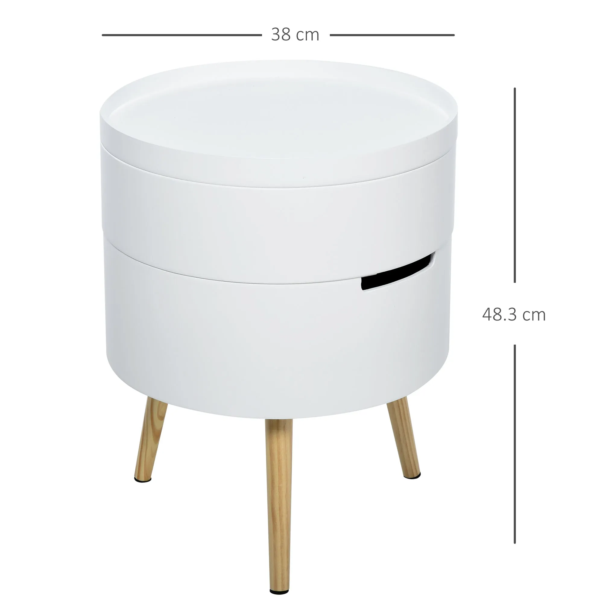 Round coffee table with rotation opening and removable white wood tray - Image 3