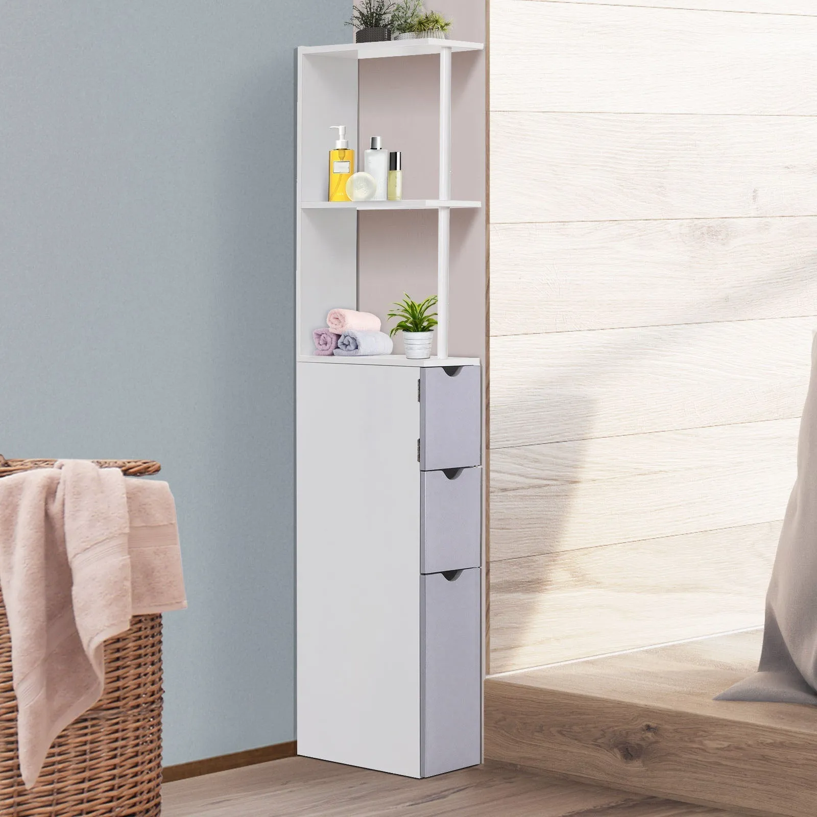 Bath column cabinetry saving wooden, white and Grey, 15x33x136cm - Image 2