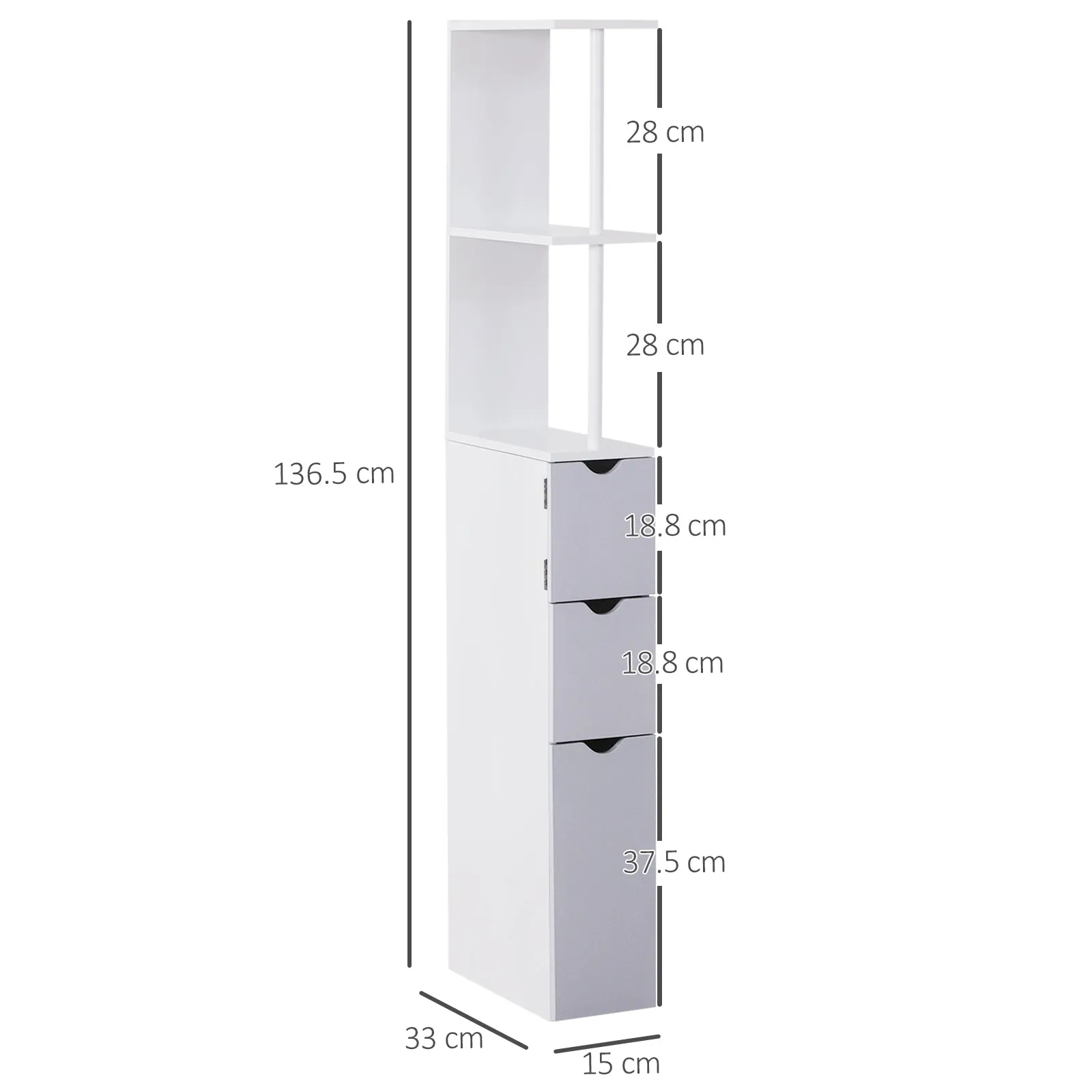 Bath column cabinetry saving wooden, white and Grey, 15x33x136cm - Image 3