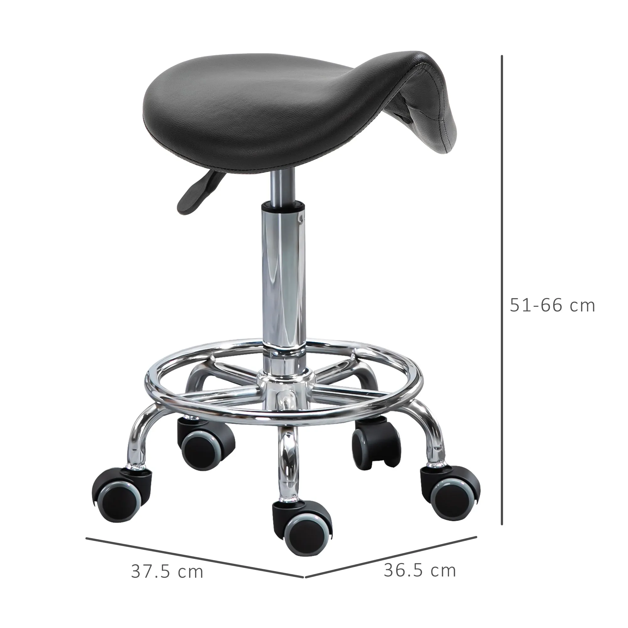 Height Adjustable Stool with 5 Wheels and Ergonomic Foam Padded Seat, 36.2x37. 5x51-66 cm, Black - Image 3