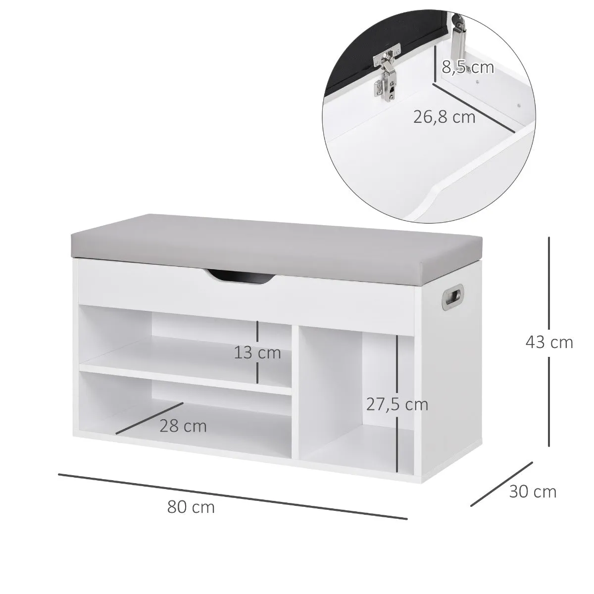 Mobile Shoe Safe Retailed With Back Padded Container and Open rooms 80x30x43cm, White - Image 3