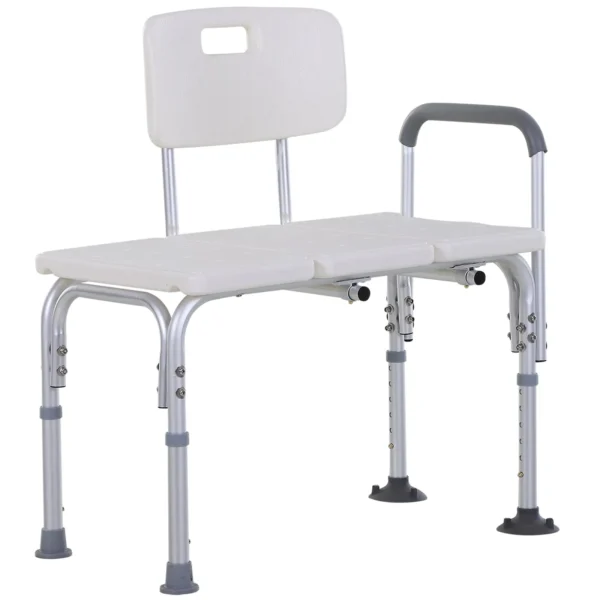 Shower Chair with 6-Level Adjustable Height, Non-Slip Feet and Armrest, Wide Seat (68.5x40.5cm)