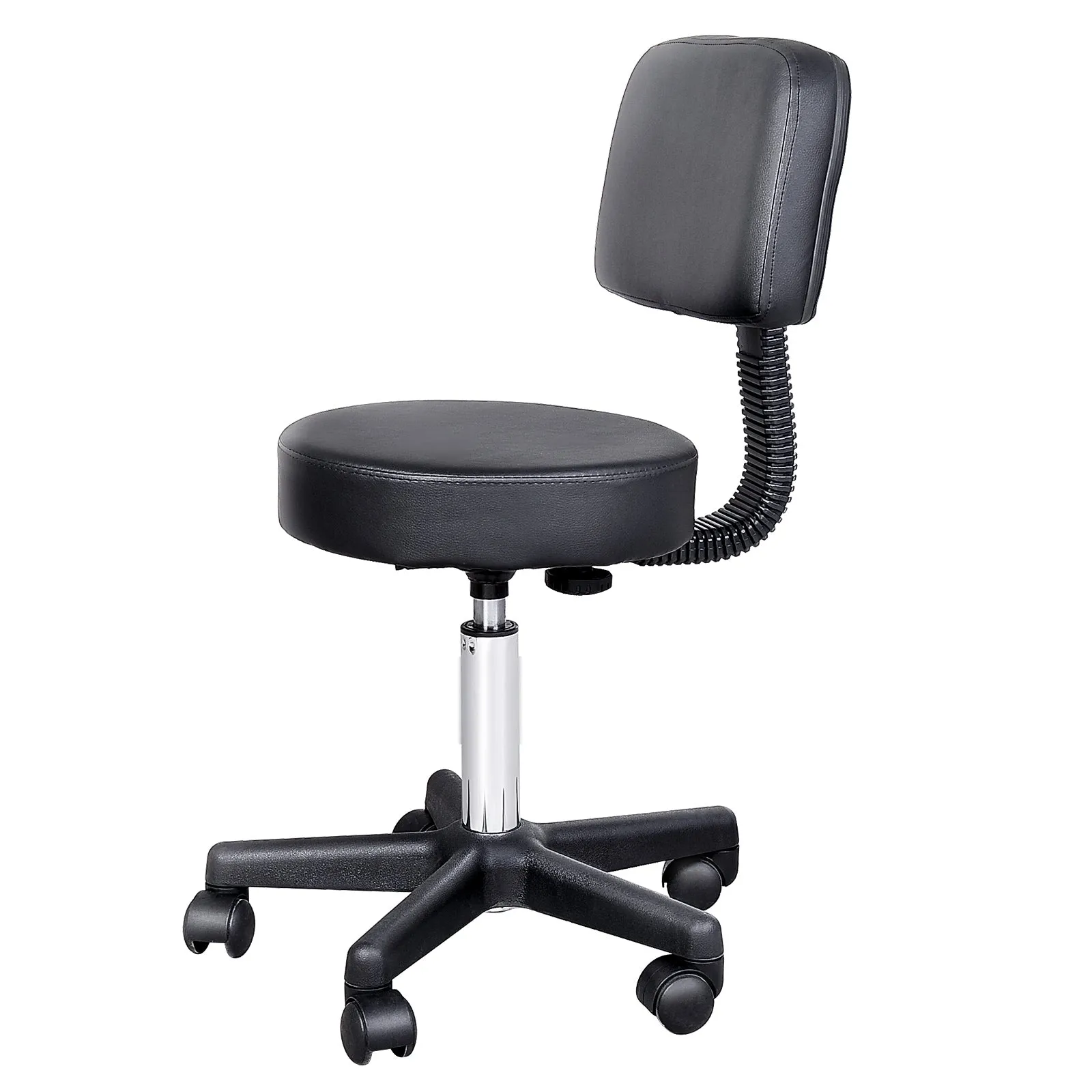 Swivel Stool with Backrest, Height-Adjustable Faux Leather Living Room Chair, Black