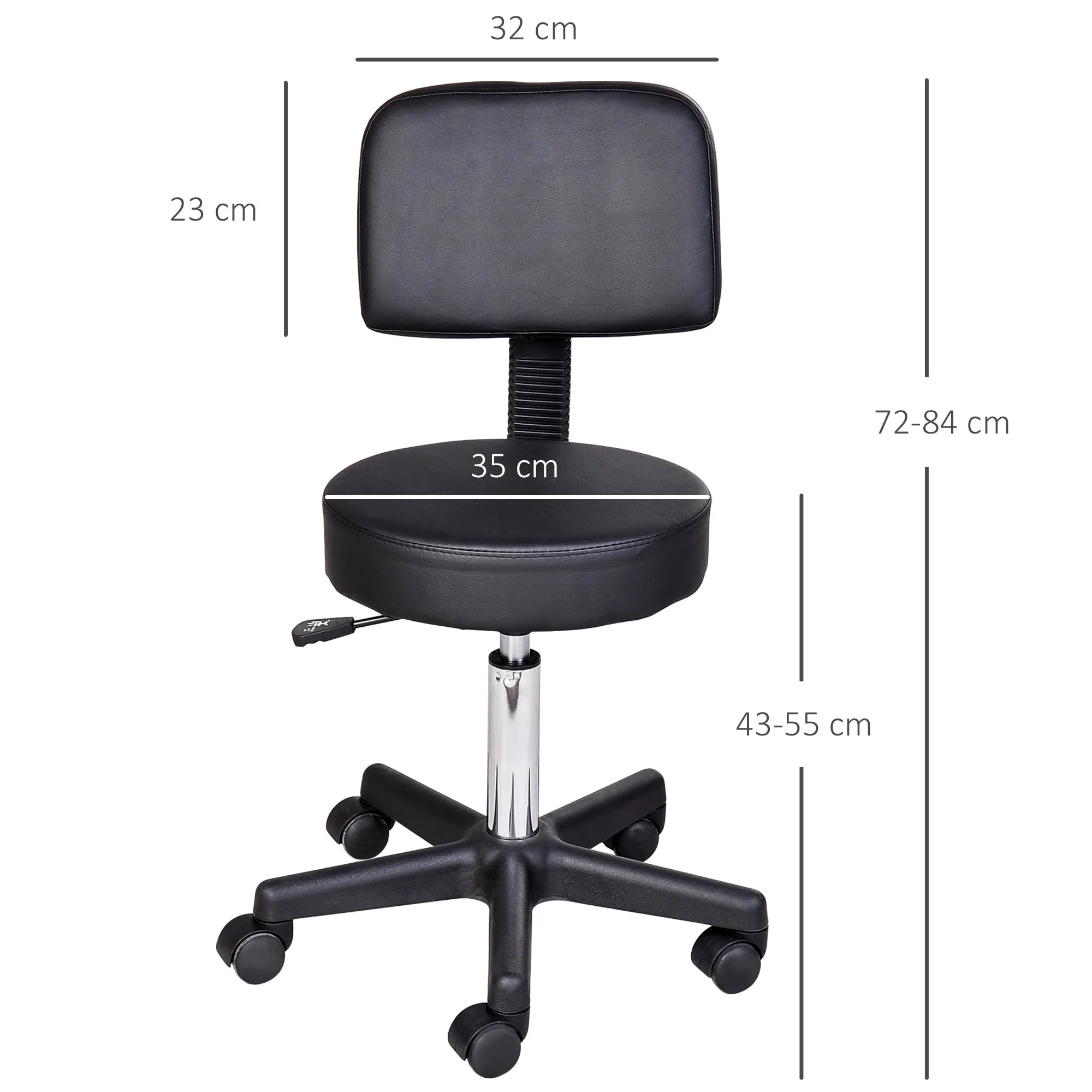 Swivel Stool with Backrest, Height-Adjustable Faux Leather Living Room Chair, Black - Image 3