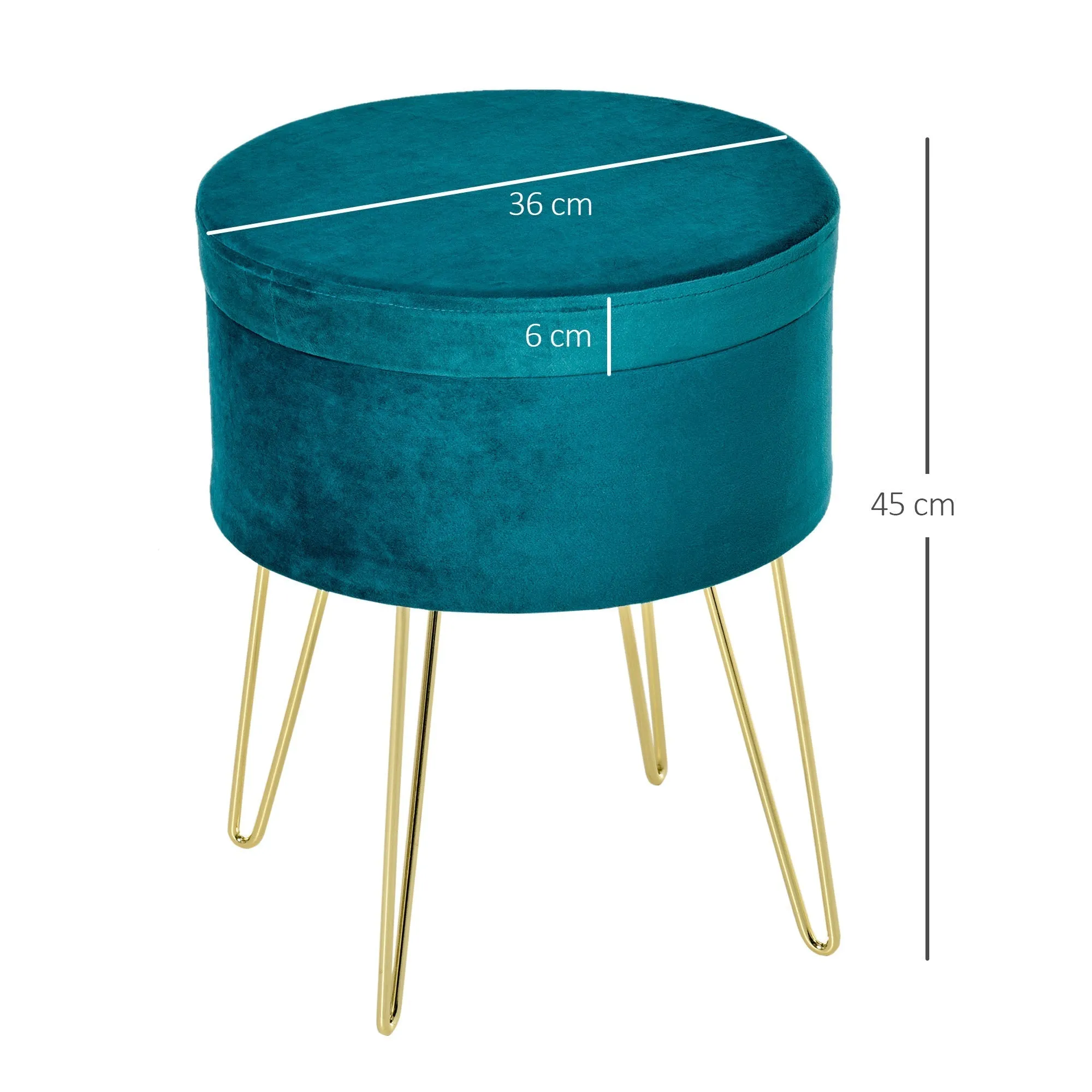 2 in 1 Storage Ottoman with Stool and Coffee Table Function, in Wood and Green Fabric, Metal with Gold Finish, 36x36x45cm - Image 3