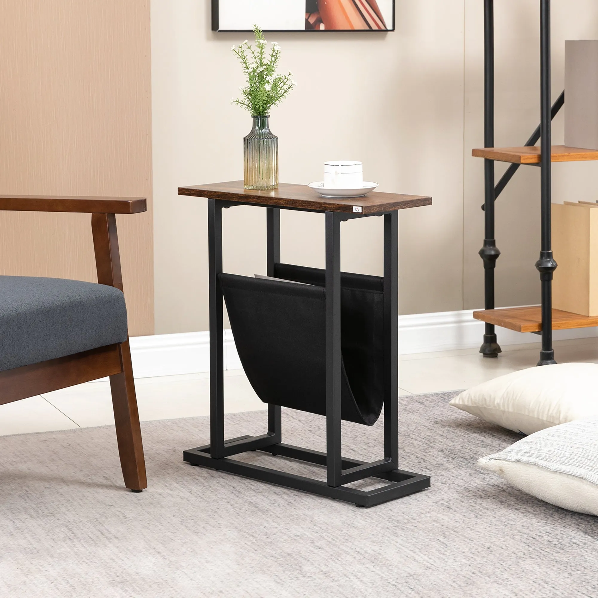 Chipboard and Steel Coffee Table with Oxford Fabric Storage Bag, 49x19x55 cm, Brown and Black - Image 2