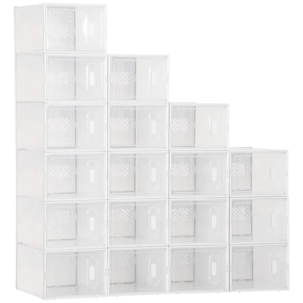 Rectangular Shoe Rack in PP Plastic, 18 Boxes 25x35x19 cm for Shoes max 43 EU, Clothes and Books