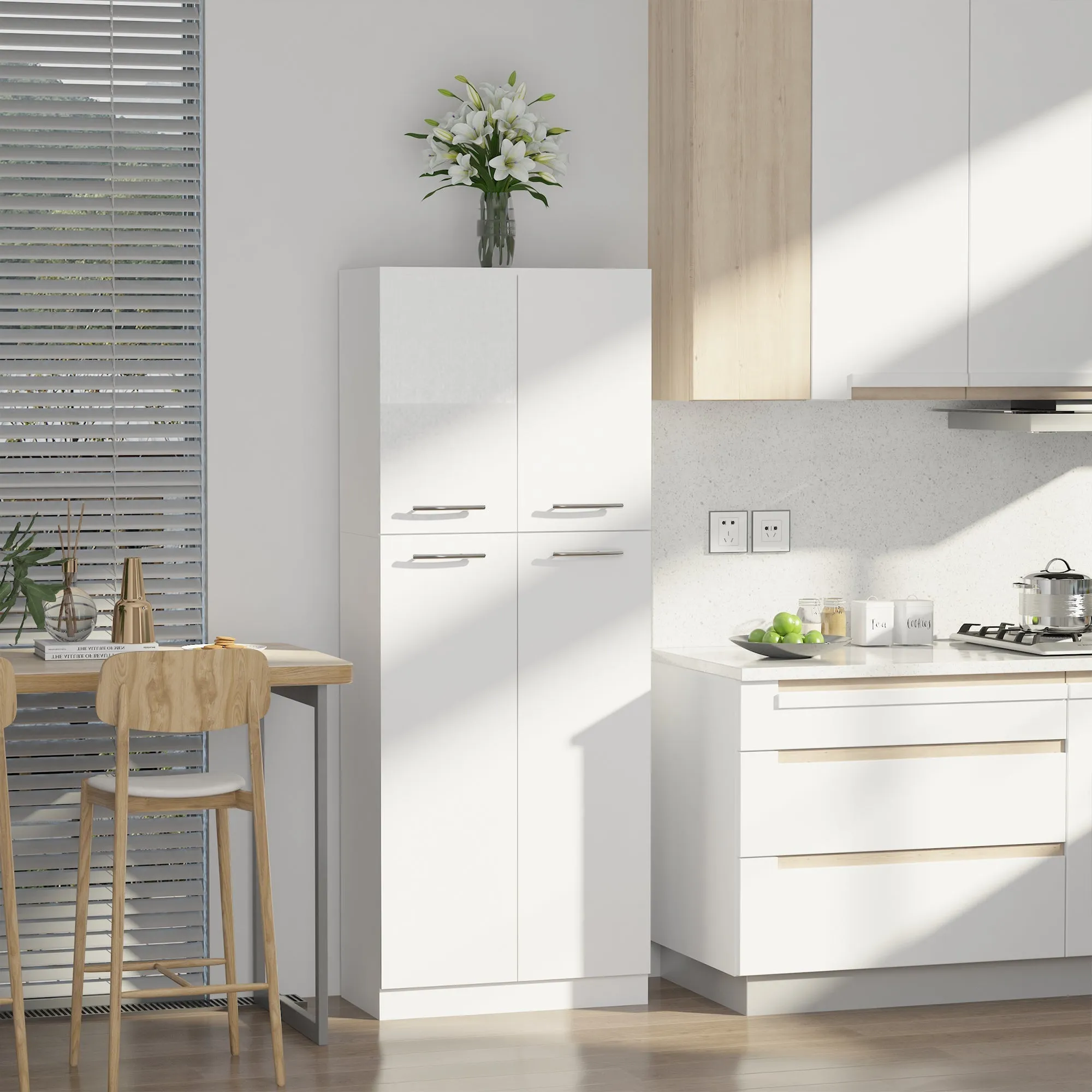 Multipurpose Pantry Cabinet with 2 Cabinets and Adjustable Shelves, MDF, 59x31x155cm, White - Image 2
