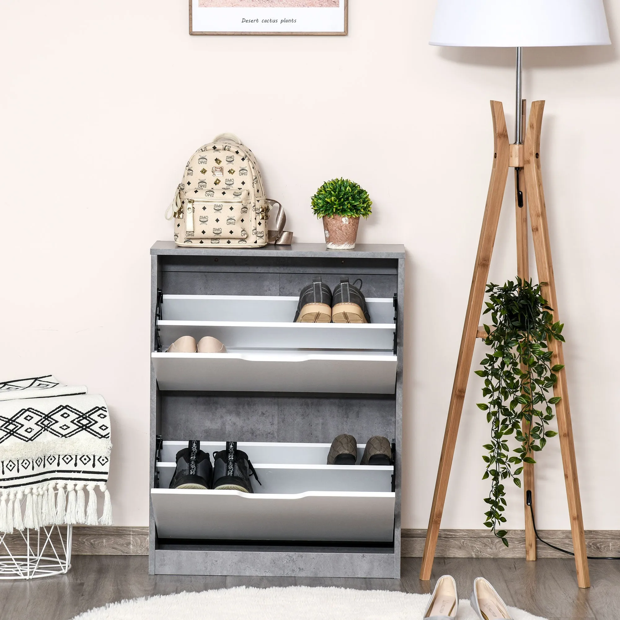 Mobile Mobile SCANDIER WITH 2 ATHI for 8 pairs of shoes, Modern Grey and White Furniture, 62.5x24x81cm - Image 2