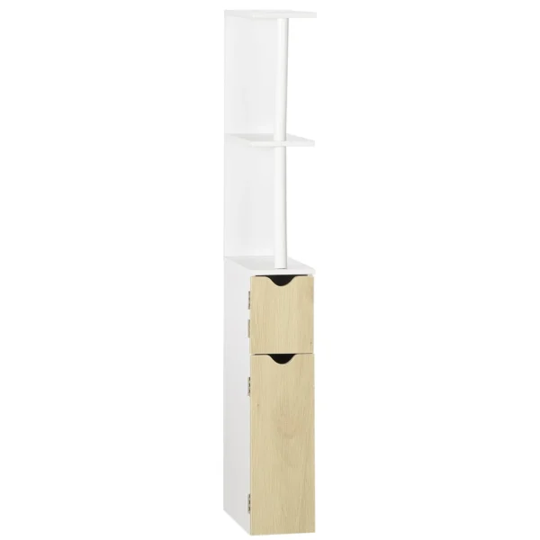 Kleankin Bathroom column with 2 shelves and 2 cabinets, high saving mobile 15.2x29.8x118cm, white and wood