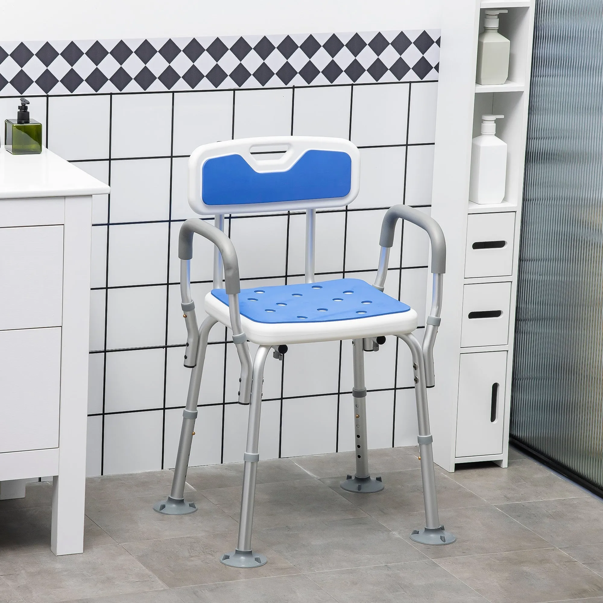 Shower Chair with Pad and Adjustable Height, Suction Cup Armrests and Feet - Image 2